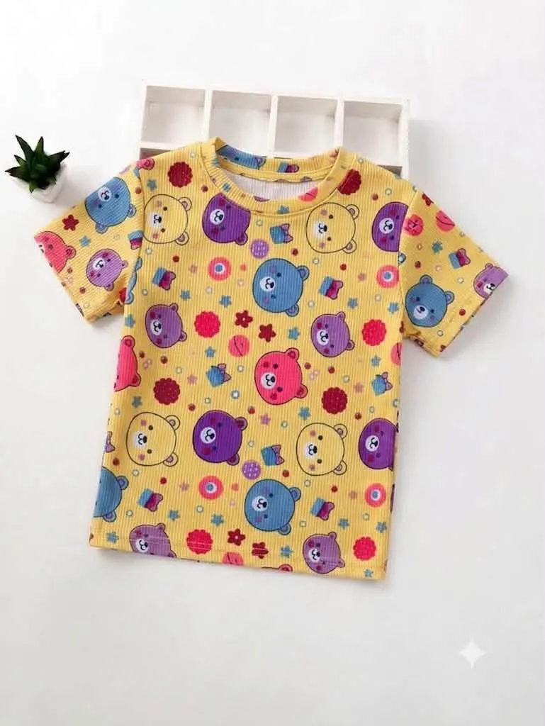 Cute Bear Print Ribbed T-Shirt