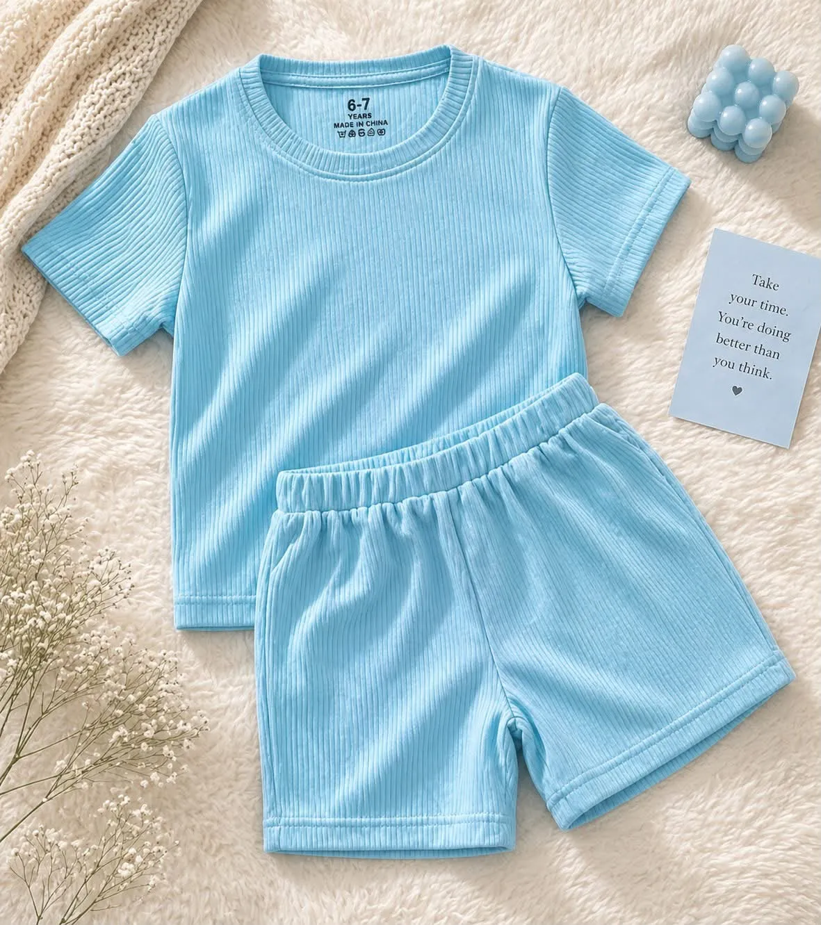 Ribbed Cotton T-Shirt & Shorts Set